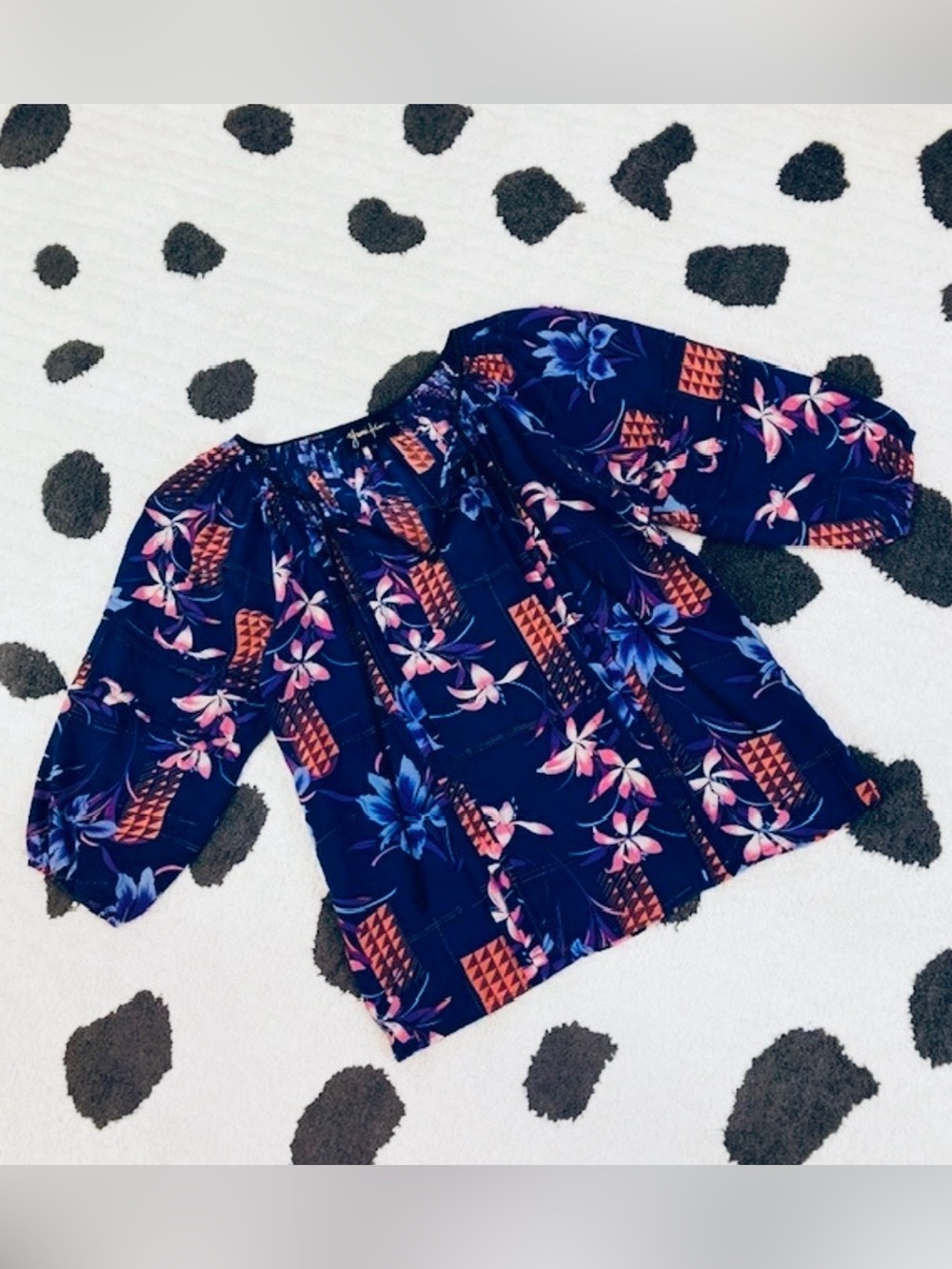 Yumi Kim $148 Womens Small Silk Blue Floral Tropical Print Peasant Blouse Top